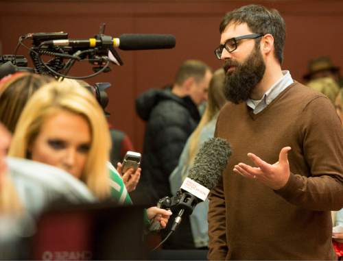 Rick Egan  |  The Salt Lake Tribune

Jared Hess talks to the press at the premiere of "Don Verdean" at Eccles Theater, at the 2015 Sundance Film Festival in Park City, Wednesday, Jan. 28, 2015.