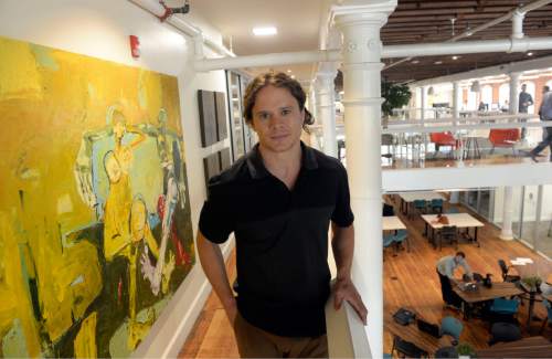 Al Hartmann  |  The Salt Lake Tribune
Dustin Haggett, co-founder and CEO of  Impact Hub, poses for a photo in the renovated, historic building located at 150 S. State St.