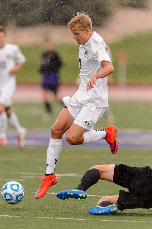 Trent Nelson  |  The Salt Lake Tribune
Alta's Daniel Tree follows the ball during the 5A boys' soccer semifinal with Alta vs. Lehi High School, in Woods Cross, Tuesday May 19, 2015.