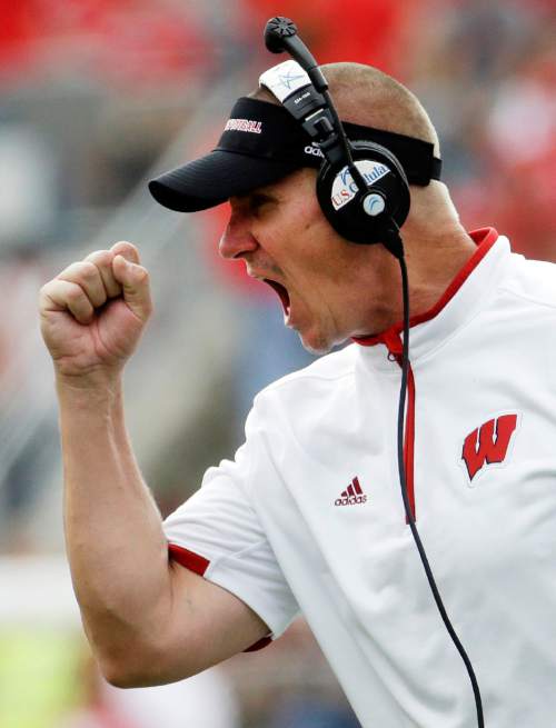 FILE - In this Sept. 20, 2014, file photo, Wisconsin head coach Gary Andersen reacts during the first half of an NCAA college football game against Bowling Green in Madison, Wis. Andersen leaving Wisconsin to take head coaching job at Oregon State. (AP Photo/Morry Gash, File)