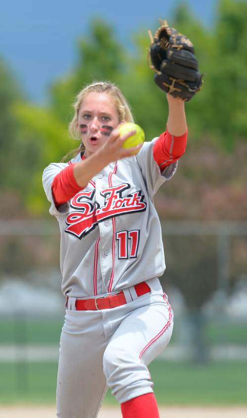 Leah Hogsten  |  The Salt Lake Tribune
Spanish Fork pitcher Cambrie Hazel. Spanish Fork High School girls softball team defeated Springville High School 7-1 during their 4A state semifinal game Thursday, May 21, 2015 at the Taylorsville Valley Softball Complex.