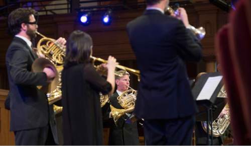 Steve Griffin  |  The Salt Lake Tribune
Members of the Utah Symphony brass section perform during the symphony's announcement of its 2015-16 season during an event in the Tabernacle in Salt Lake City in February.