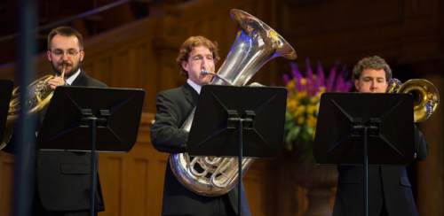 Steve Griffin  |  The Salt Lake Tribune

Members of the Utah Symphony brass section perform during the symphony's announcement of its 2015-16 season during event in the Tabernacle in Salt Lake City, Monday, February 2, 2015.