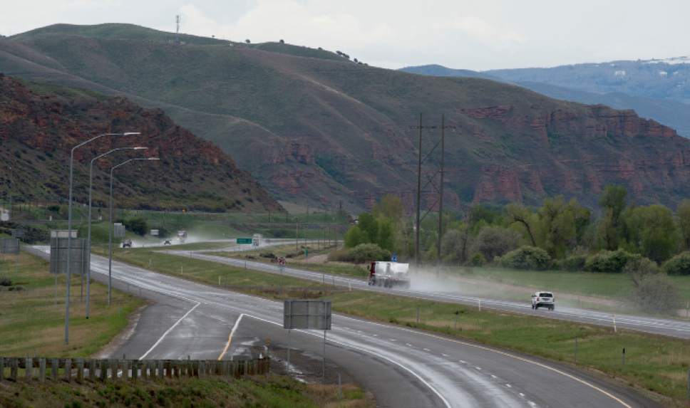 Steve Griffin  |  The Salt Lake Tribune


Traffic heads up I-84 I-84 between Riverdale and Echo Junction on Monday, May 18, 2015. If Utah highway officials' recommendations are adopted the speed limit on this freeway will be raised to 70 mph and 75 mph, depending on the stretch.