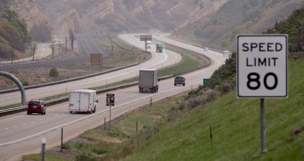 Steve Griffin  |  Tribune file photo

Utah Department of Transportation officials are expanding 80 mph speed zones in a few stretches of highway in southern Utah. UDOT maintains the higher speed limit has little impact on the speeds motorists actually drive and no impact on safety. In this file photo, traffic heads up I-80 between Echo Junction, Utah and Evanston, Wyo.
