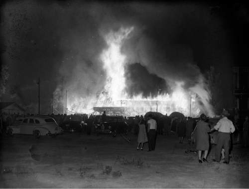 Tribune file photo

People watch as Community Ball Park burns to the ground on Sept. 25, 1946.