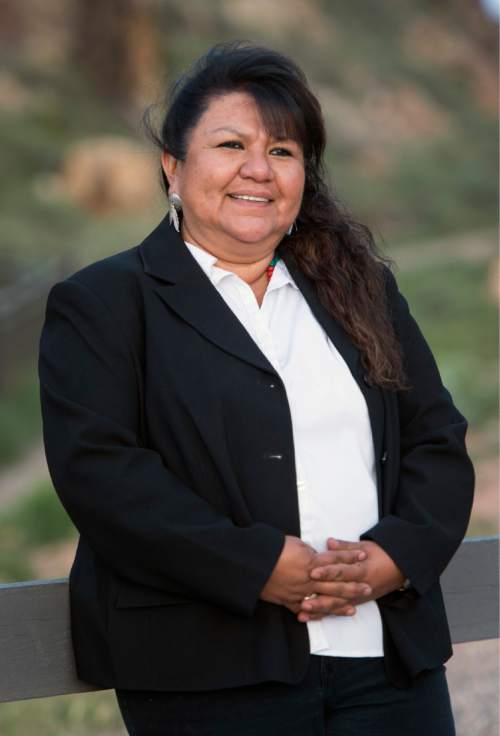 Rick Egan  |  The Salt Lake Tribune

Corrina Bow, chairwoman of the Paiute Indian Tribe of Utah, at the Parowan Gap,  Wednesday, May 6, 2015.