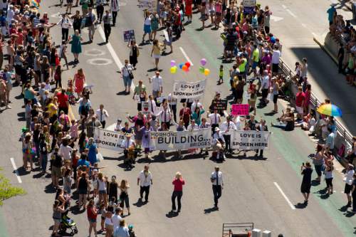 Trent Nelson  |  The Salt Lake Tribune

Mormons Building Bridges march in the Pride parade on Sunday June 8, 2014.