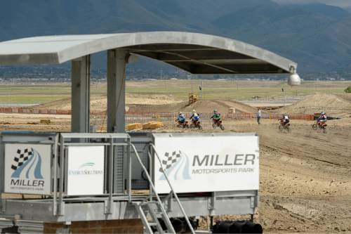 Trent Nelson  |  The Salt Lake Tribune
Motorcyclists race at the Miller Motorsports Park, Saturday May 23, 2015.