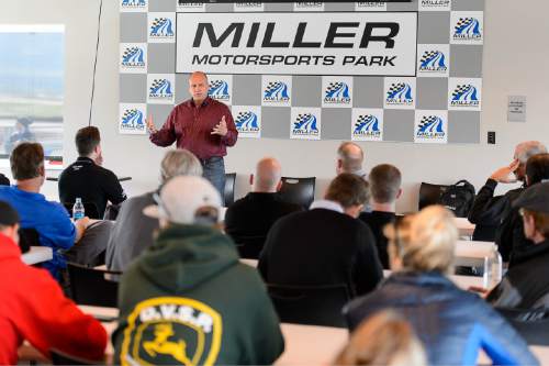 Trent Nelson  |  The Salt Lake Tribune
Tooele County Commissioner Shawn Milne meets with business owners who rely on the Miller Motorsports Park, Saturday May 23, 2015.