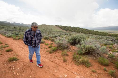 Rick Egan  |  The Salt Lake Tribune

Patrick Charles, who works as a jobs placement and training specialist for members of the Paiute Indian Tribe of Utah, walks on Paiute Tribal land near I-15 south of Cedar City, Wednesday, May 6, 2015..
