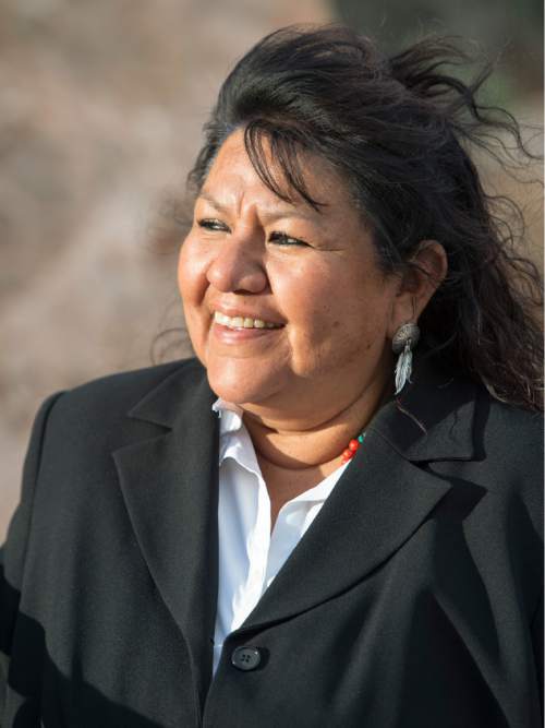 Rick Egan  |  The Salt Lake Tribune

Corrina Bow, chairwoman of the Paiute Indian Tribe of Utah, at the Parowan Gap,  Wednesday, May 6, 2015.