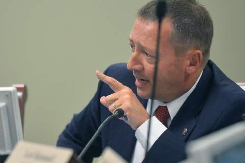 Chris Detrick  |  Tribune file photo
Rep. Paul Ray (R-Clearfield) speaks during a Law Enforcement and Criminal Justice Interim Committee Wednesday September 17, 2014.