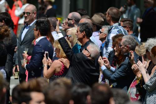 Steve Griffin  |  The Salt Lake Tribune
Friends, family and supporters attend Derek Kitchen and Moudi Sbeity's marriage ceremony at the Gallivan Center Plaza in Salt Lake City, Sunday, May 24, 2015.