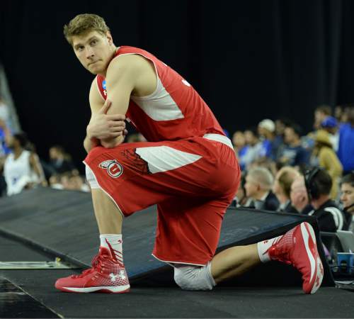 Steve Griffin  |  The Salt Lake Tribune

Utah Utes center Dallin Bachynski (31) gets ready to check into the game during second half action in the University of Utah versus Duke University Sweet 16 game in the 2015 NCAA Men's Basketball Championship Regional Semifinal game at NRG Stadium in Houston, Friday, March 27, 2015.