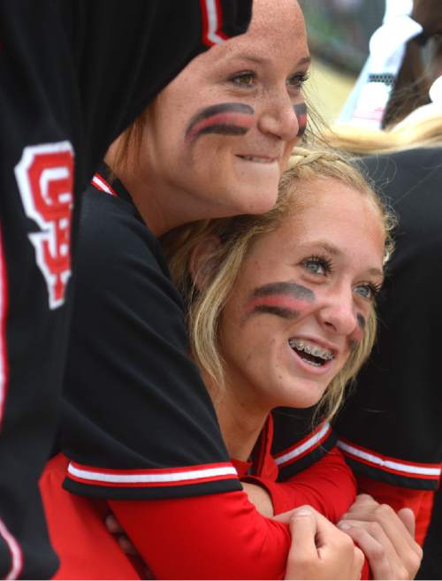 Steve Griffin  |  The Salt Lake Tribune


Spanish Fork pitcher Cambrie Hazel is hugged by a teammate as they watch the bottom of the seventh inning from the dugout during the 4A softball championship game between Maple Mountain and Spanish Fork at th eValley Softball Complex in Taylorsville, Friday, May 22, 2015.