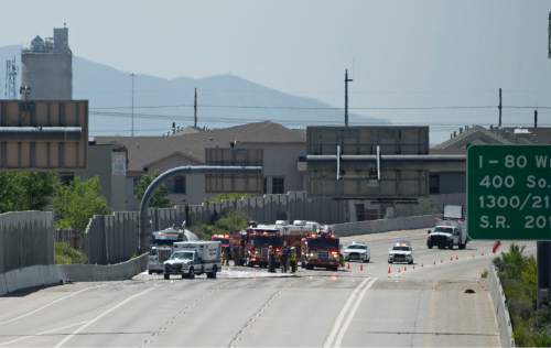 Lennie Mahler  |  The Salt Lake Tribune

Emergency crews respond to an oil tanker fire on northbound I-15 at about 400 North on Friday, June 5, 2015. The fire forced officials to close northbound traffic.