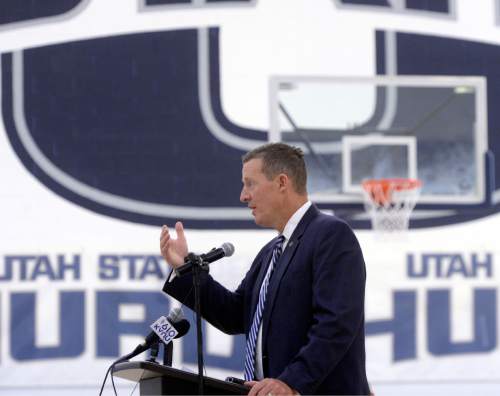 Al Hartmann |  The Salt Lake Tribune
Utah State University introduced John Hartwell as its new vice president and director of athletics at the Wayne Estes Center Wednesday June 3, 2015, in Logan.  He will begin his duties in mid-July.