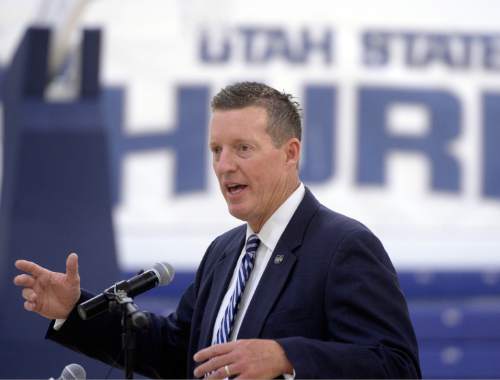 Al Hartmann |  The Salt Lake Tribune
Utah State University introduced John Hartwell as its new Vice President and Director of Athletics at the Wayne Estes Center Wednesday June 3 in Logan.  He will begin his duties in mid-July.