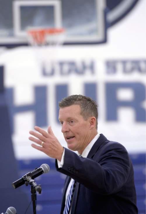 Al Hartmann |  The Salt Lake Tribune
Utah State University introduced John Hartwell as its new Vice President and Director of Athletics at the Wayne Estes Center Wednesday June 3 in Logan.  He will begin his duties in mid-July.