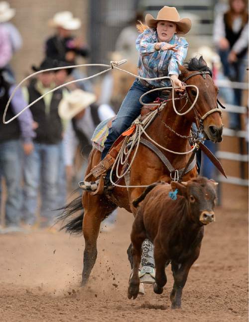 Trent Nelson  |  The Salt Lake Tribune
Jesse Hopper competes in Breakaway Roping at the Utah High School Rodeo Association state championships in Heber, Saturday June 6, 2015.