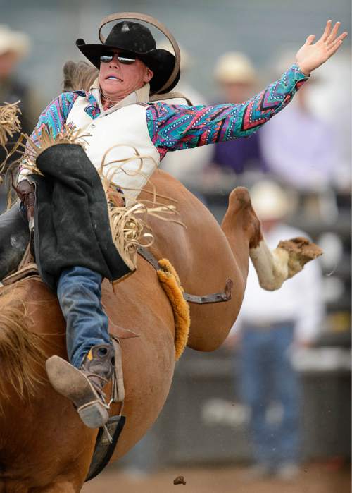 Trent Nelson  |  The Salt Lake Tribune
Bodell Jesssen competes in Bareback at the Utah High School Rodeo Association state championships in Heber, Saturday June 6, 2015.