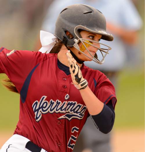Trent Nelson  |  The Salt Lake Tribune
Herriman's Lauren Tycksen (2) runs to third as Herriman faces Lehi in the 5A high school softball championship game, in West Valley City, Friday May 22, 2015.