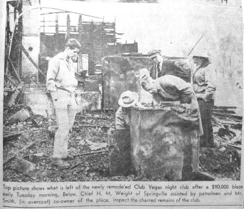 Photo courtesy Springville Historical Society | A newspaper photo shows destruction of the Club Vegas night club.