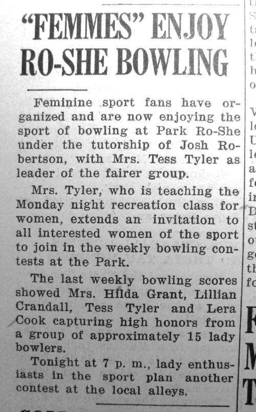 Photo courtesy Springville Historical Society | A newspaper clipping from 1940 mentions a bowling alley.