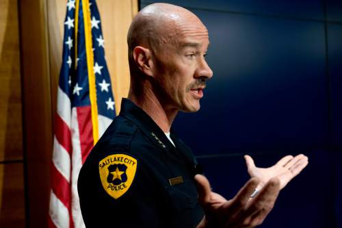 Jeremy Harmon  |  The Salt Lake Tribune

Salt Lake City Police Chief Chris Burbank answers questions on June 27, 2014, during a press conference about the June 18th incident where Officer Brett Olsen shot and killed Sean Kendall's dog, Geist.