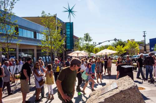 Chris Detrick  |  The Salt Lake Tribune
The grand opening of the Sugar House Plaza Friday June 12, 2015. Sugar House Plaza has been reconfigured to be much larger than the old plaza surrounding the Sugar House Monument.