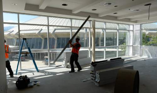 Francisco Kjolseth  |  The Salt Lake Tribune
The University of Utah continues its progress on the new basketball facility next to the Huntsman Center with completion expected later this summer. Pictured is the office for the women's basketball coach.