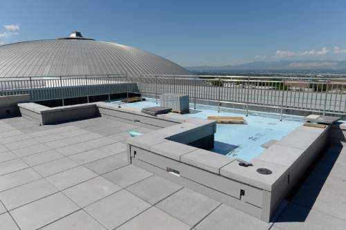 Francisco Kjolseth  |  The Salt Lake Tribune
A rooftop terrace with a soon-to-be-planted garden nears completion as the University of Utah continues its progress on the new basketball facility next to the Huntsman Center.