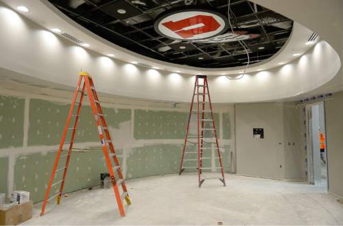 Francisco Kjolseth  |  The Salt Lake Tribune
The University of Utah continues its progress on the new basketball facility next to the Huntsman Center with completion expected later this summer. Pictured is the women's basketball locker room.