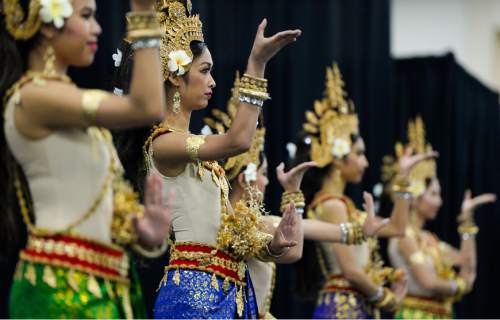 Francisco Kjolseth  |  The Salt Lake Tribune
The Cambodian Khemera Dance Troupe takes to the stage for the 38th Annual Asian Festival that celebrates Asian cultures with dance, music, food and more at the South Towne Expo Center on Saturday. This year the festival features Utah's Bhutanese, Cambodian, Chinese, Filipino, Indian, Indonesian, Japanese, Korean, Laotian, Taiwanese, Thai, Tibetan and Vietnamese communities.