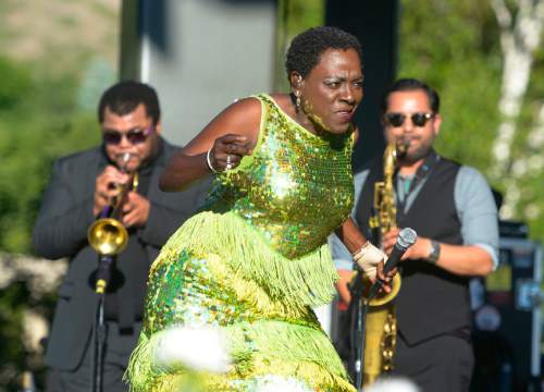 Leah Hogsten  |  The Salt Lake Tribune
Funk/soul band Sharon Jones & the Dap Kings opens for blues-rock band Tedeschi Trucks Band during their sold out show during the Wheels of Soul 2015 Summer Tour, at Red Butte Garden, Friday, June 12, 2015.