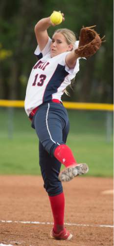 Steve Griffin  |  The Salt Lake Tribune

Springville pitcher Kaycie Jensen delivers a pitch during regular-season matchup between Class 4A #1-ranked Spanish Fork and #2 Springville at Springville High School in Springville, Thursday, May 7, 2015.