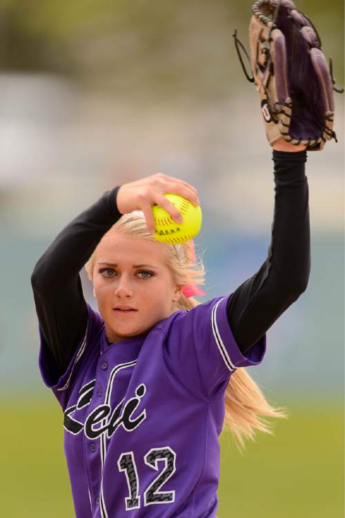 Trent Nelson  |  The Salt Lake Tribune
Lehi pitcher Sydney White as Herriman faces Lehi in the 5A high school softball championship game, in West Valley City, Friday May 22, 2015.