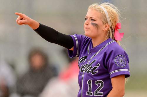 Trent Nelson  |  The Salt Lake Tribune
Lehi pitcher Sydney White on the mound during a 5A softball tournament second-round game between defending champion Lehi and No. 1 seed Taylorsville, Thursday May 14, 2015.