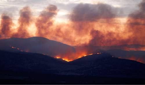 Al Hartmann  |  The Salt Lake Tribune  

The Wood Hollow fire continues to burn Sunday June 24, 2012 several miles northwest of Fairview.