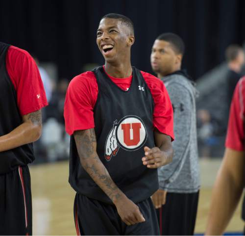Steve Griffin  |  The Salt Lake Tribune

Utah Utes guard Delon Wright laughs with his teammates during practice on the NRG Stadium court prior to their 2015 NCAA MenÌs Basketball Championship Regional Semifinal game against Duke in Houston, Thursday, March 26, 2015.