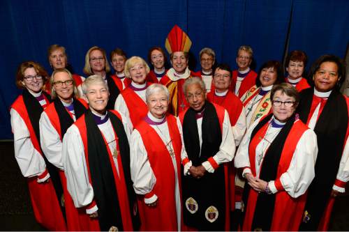 Scott Sommerdorf   |  The Salt Lake Tribune
A gathering of the 18 female bishops at the General Convention of the Episcopal Church, held at the Salt Palace in Salt Lake City, Sunday, June 28, 2015.