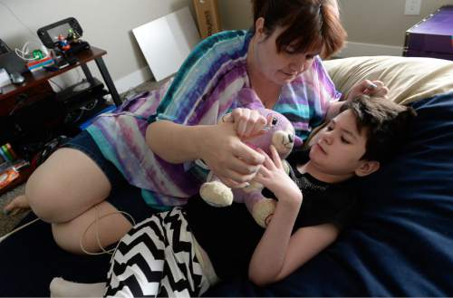 Francisco Kjolseth | The Salt Lake Tribune  
Isabelle Knowlton, 10, is among dozens of Utah epileptic children and adults now receiving therapeutic hemp oil with permission from the state. Since she began taking under-the-tongue drops, Isabelle has gone seizure-free, said her mother, Syndi Knowlton.