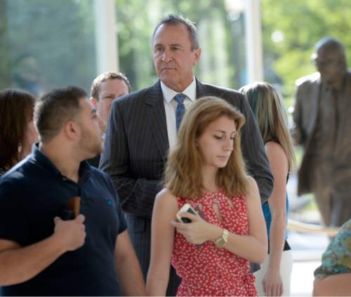 Al Hartmann  |  The Salt Lake Tribune

Former Utah Attorney General Mark Shurtleff stands in line to go through security at Matheson Courthouse in Salt Lake City on Monday, June 29, 2015. He pleaded not guilty to five felonies and two misdemeanors in Judge Elizabeth Hruby-Mills courtroom.