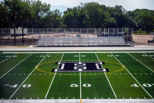 Chris Detrick  |  The Salt Lake Tribune
The artificial turf football field at Highland High School Friday July 3, 2015.