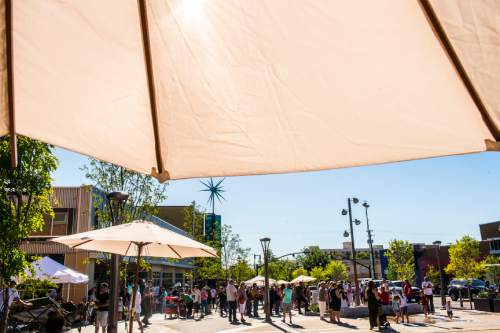 Chris Detrick  |  The Salt Lake Tribune
The grand opening of the Sugar House Plaza Friday June 12, 2015. Sugar House Plaza has been reconfigured to be much larger than the old plaza surrounding the Sugar House Monument.