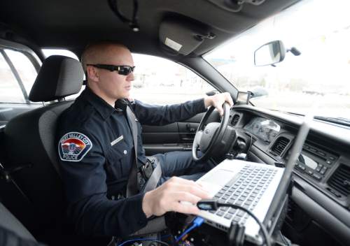 Steve Griffin  |  The Salt Lake Tribune

West Valley City Police officer Skyler Denning wears his new body camera, for the first time, on his sun glasses, in West Valley City, Monday, March 2, 2015.