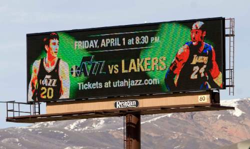 Trent Nelson  |  Tribune file photo
An electronic billboard promotes a Jazz basketball game. Some legislators wanted the state ó not local communities ó to have decision-making power over the new digital signs.