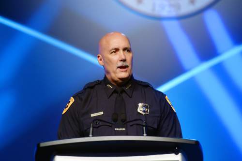 Steve Griffin  |  The Salt Lake Tribune


 Interim Salt Lake City Police Chief Mike Brown addresses the national convention of the League of United Latin American Citizens (LULAC) at the Salt Palace Convention Center in Salt Lake City, Thursday, July 9, 2015.