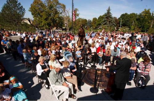Trent Nelson  |  The Salt Lake Tribune

President Boyd K. Packer dedicates the Utah Law Enforcement Memorial on Saturday, September 6, 2008 in a ceremony on the grounds of the Utah State Capitol.